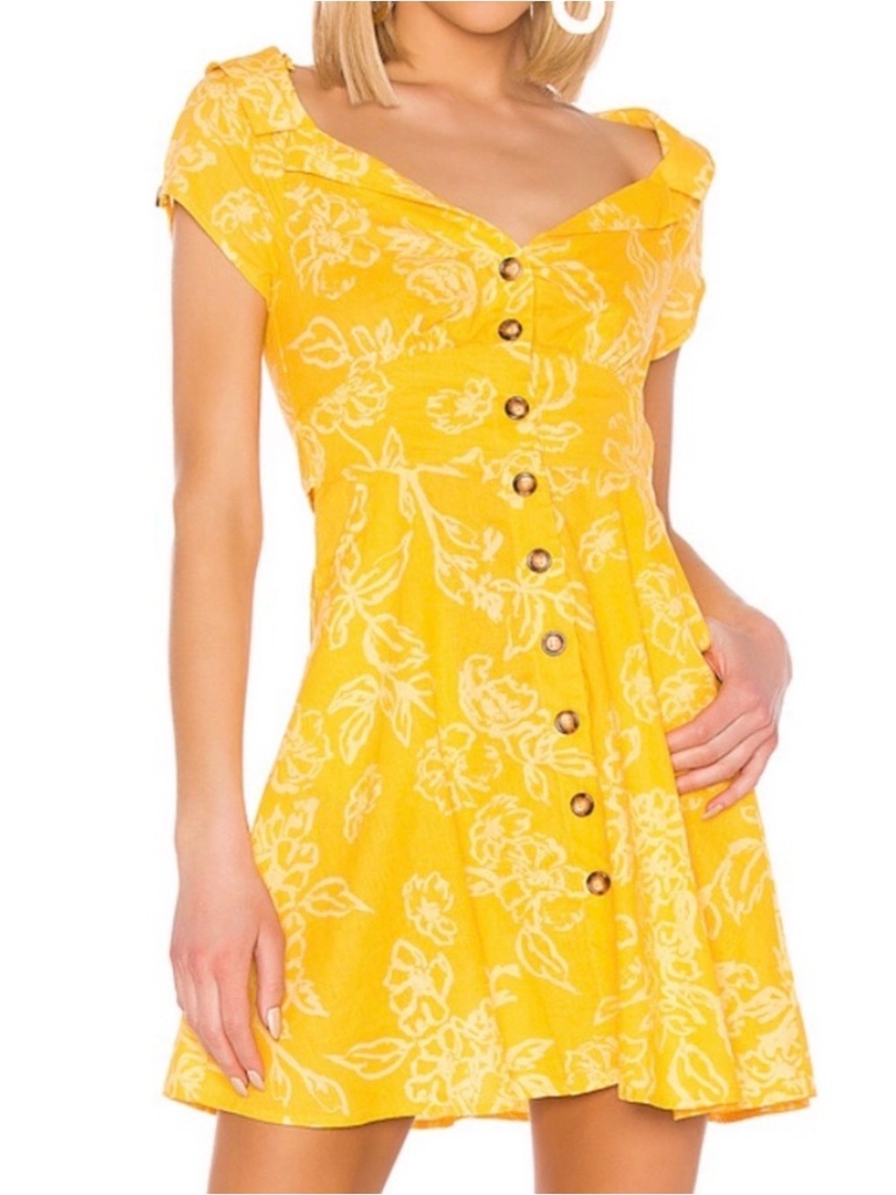 Free People “A Thing Called Love” Floral Yellow, Gold Mini Dress